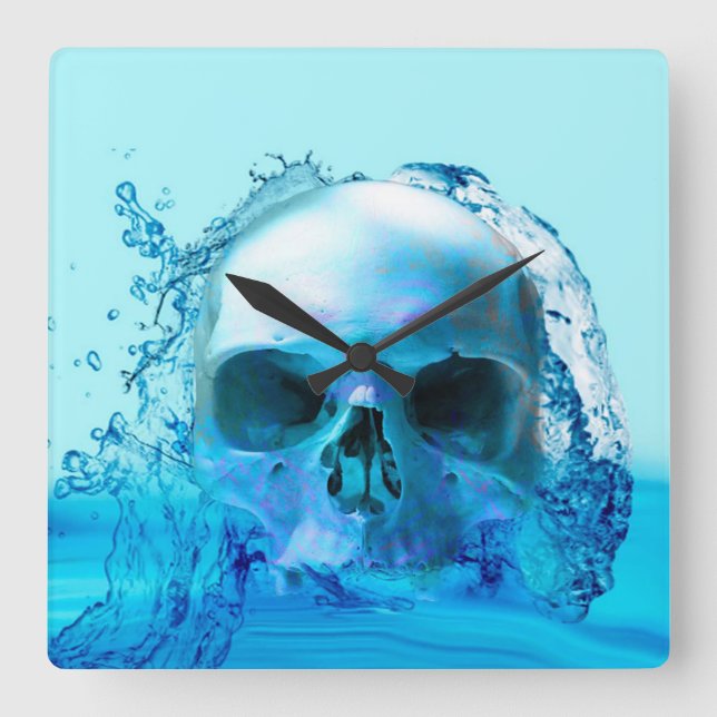 Skull in Water Square Wall Clock (Front)