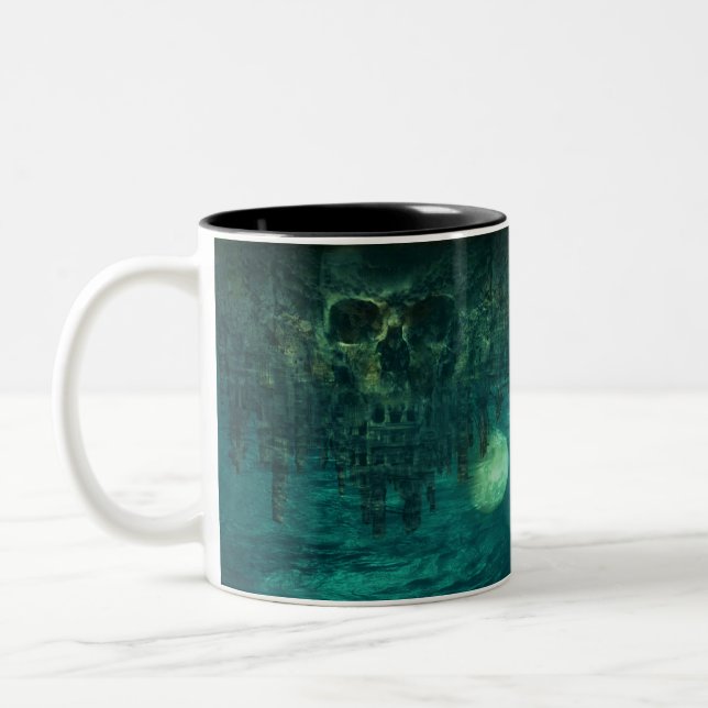 Skull in Watery Grave Two-Tone Coffee Mug (Left)