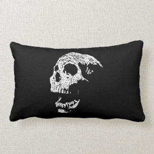 Skull in White on Black. Lumbar Cushion