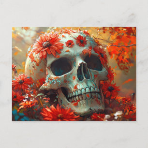 Skull in Wildflowers Autumn Halloween Postcard