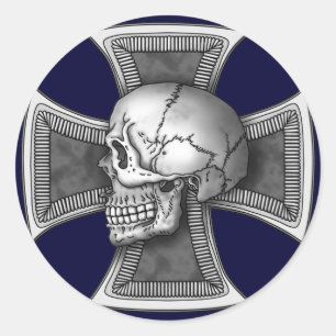 Skull iron-cross classic round sticker