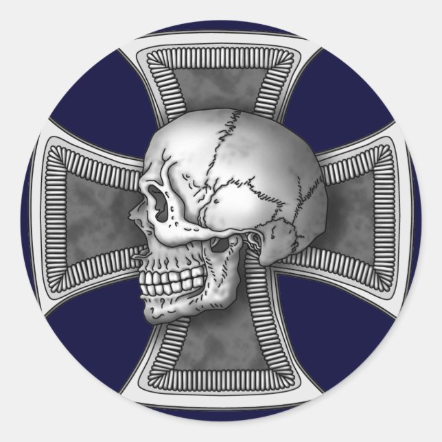 Skull iron-cross classic round sticker (Front)
