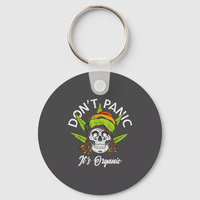 Skull Jamaica Rasta Funny Don´t Panic It´s Organic Key Ring (Front)