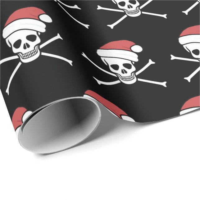 Skull jolly roger pirate in a santa hat wrapping paper (Roll Corner)