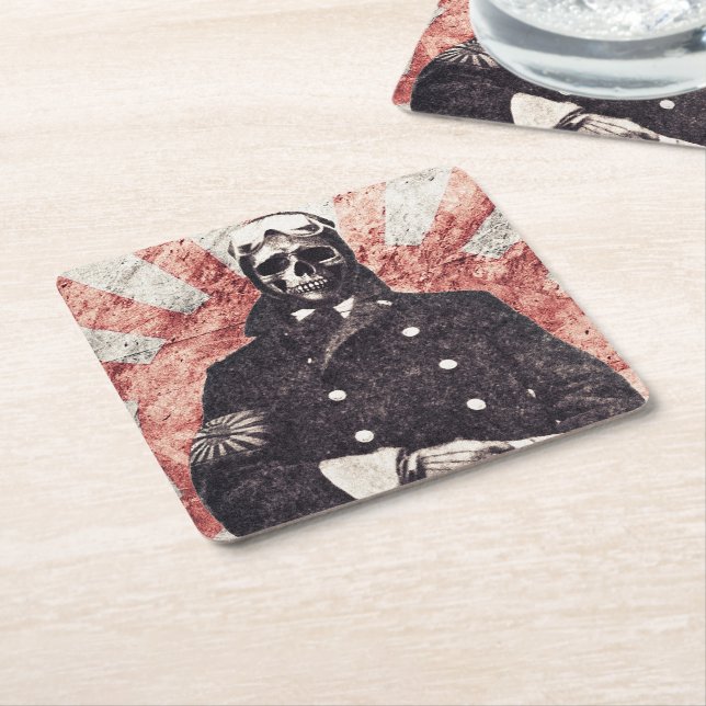 Skull kamikaze square paper coaster (Angled)