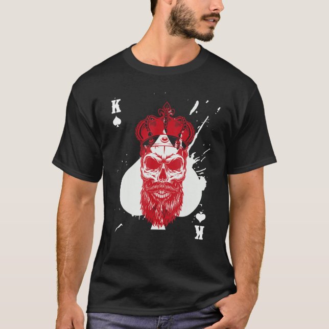 Skull King of Spades Bearded Skull Poker Card Game T-Shirt (Front)