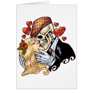 Skull Kiss with Hearts and Roses by Al Rio