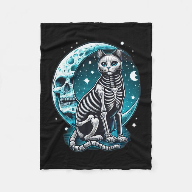 Skull - Kitty Skeleton Halloween Costume Idea  Fleece Blanket (Front)