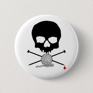 Skull & Knitting Needle with Yarn Button