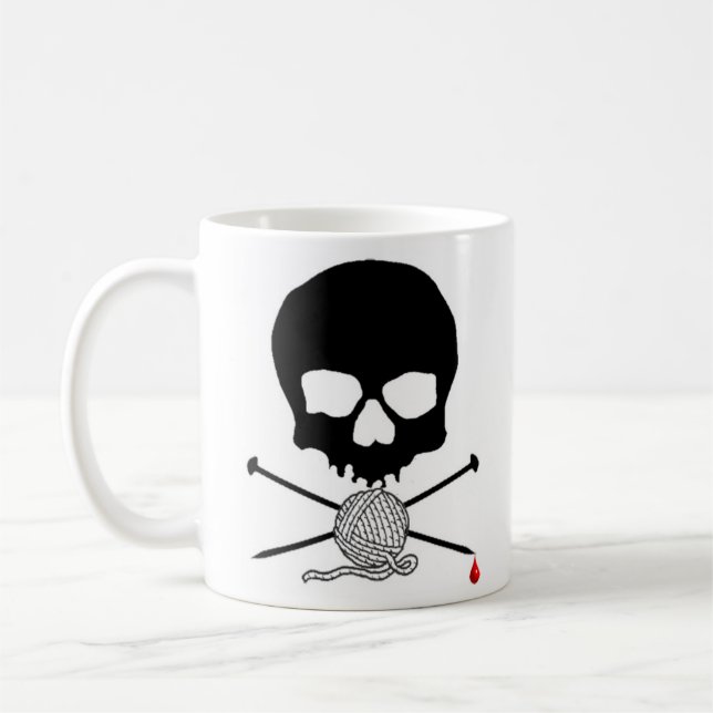 Skull & Knitting Needle with Yarn Mug (Left)