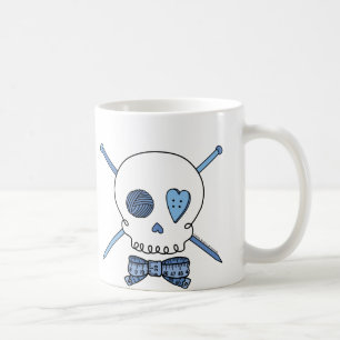 Skull & Knitting Needles (Blue) Coffee Mug