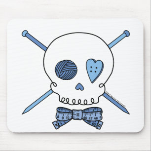 Skull & Knitting Needles (Blue) Mouse Pad