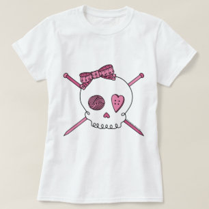 Skull & Knitting Needles (Pink) T-Shirt