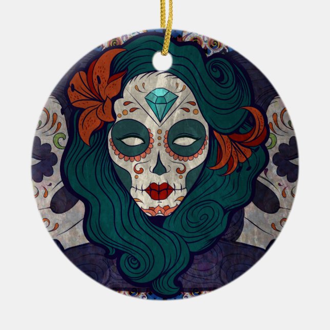 Skull Ladies Ceramic Ornament (Front)