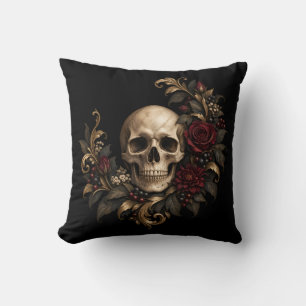 Skull Laurel and Roses Cushion