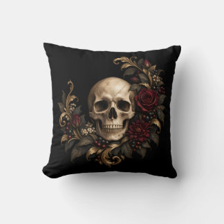 Skull Laurel and Roses Cushion
