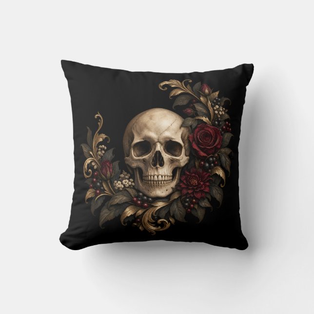 Skull Laurel and Roses Cushion (Front)