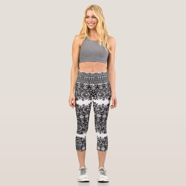 Skull Leggings with Gothic Bones and Floral (Front)