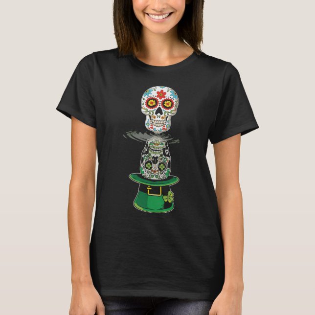 Skull Leprechaun Hat Water Reflection St Patricks T-Shirt (Front)