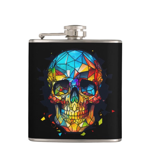 Skull Life Time Stained Glass Character Hip Flask (Front)