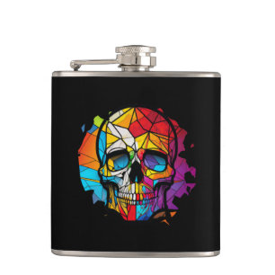 Skull Life Time Stained Glass Character Hip Flask