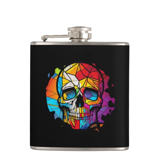 Skull Life Time Stained Glass Character Hip Flask (Front)