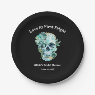 Skull Love at First Fright Halloween Bridal Shower Paper Plate