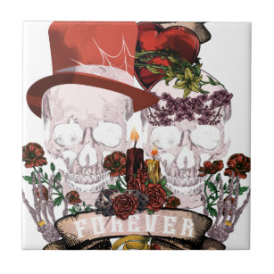 Skull Love Marriage Skeleton Couple Tile
