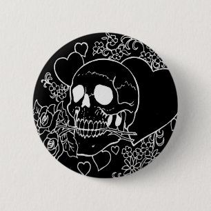 Skull Love - Skulls, Roses and Hearts by Al Rio 6 Cm Round Badge
