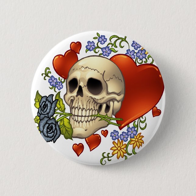 Skull Love - Skulls, Roses and Hearts by Al Rio 6 Cm Round Badge (Front)