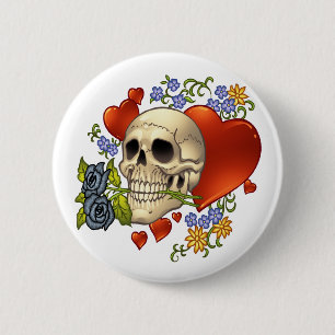 Skull Love - Skulls, Roses and Hearts by Al Rio 6 Cm Round Badge