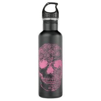 Skull Lover Skeleton Rose Pink Floral Skull Skulls 710 Ml Water Bottle