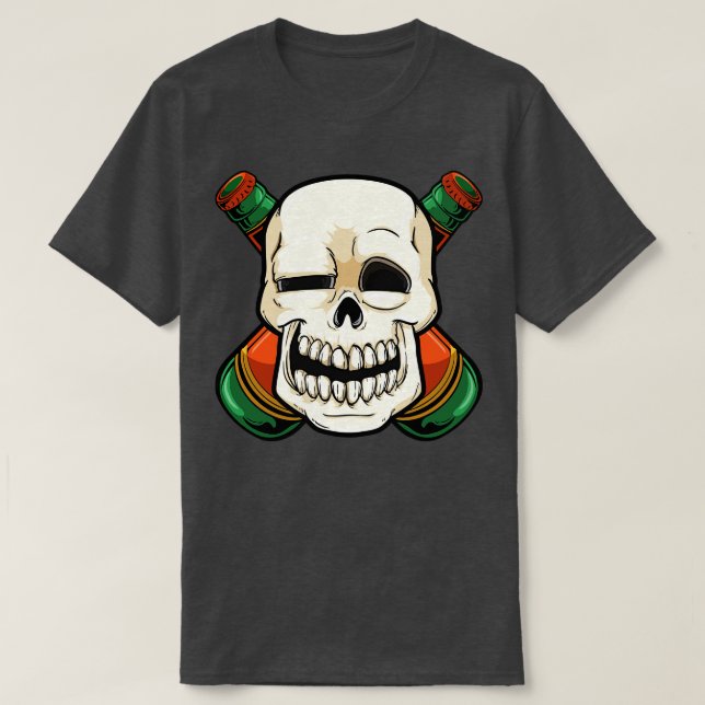 Skull Man with Bottle of Beer T-Shirt (Design Front)