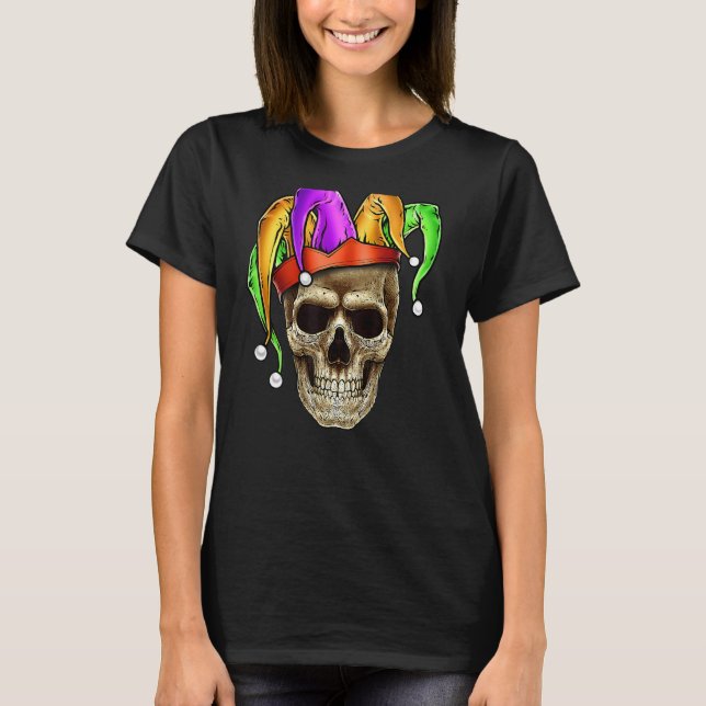 Skull Mardi Gras Jester Joker Carnival Louisiana C T-Shirt (Front)
