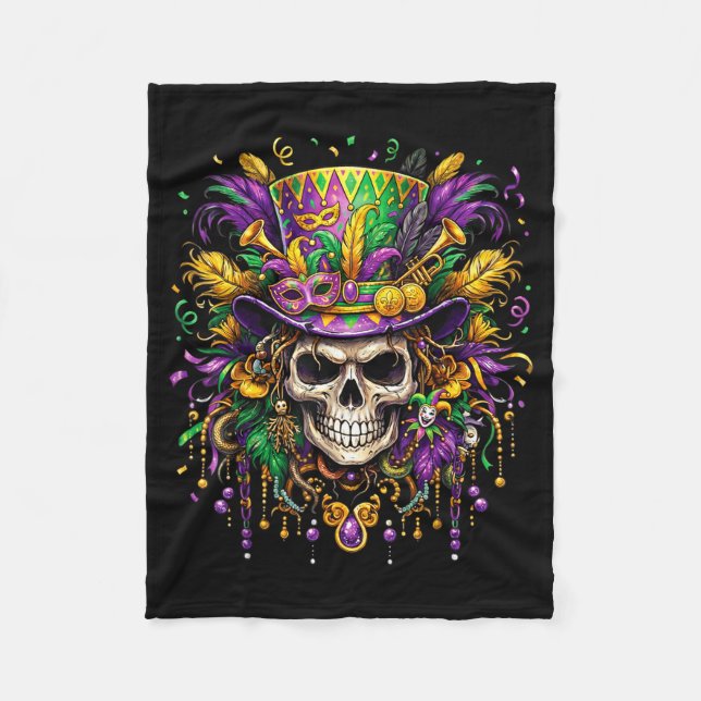 Skull Mardi Gras Men Women Kids Carnival New Orlea Fleece Blanket (Front)