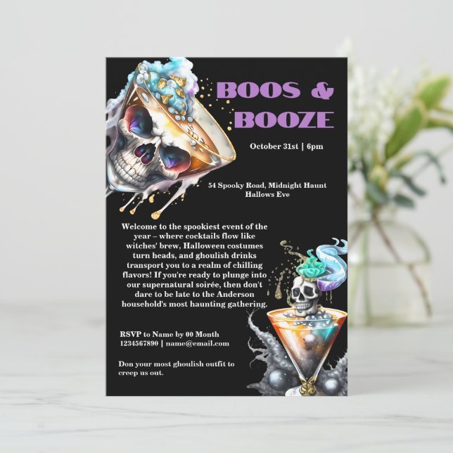 Skull martini horror happy hour gothic Halloween Invitation (Standing Front)
