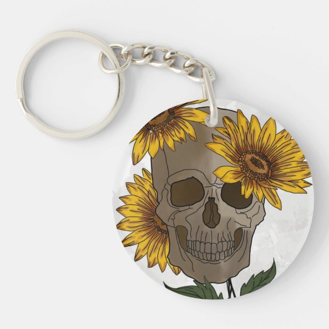 Skull Meets Sunflower  Key Ring (Front)