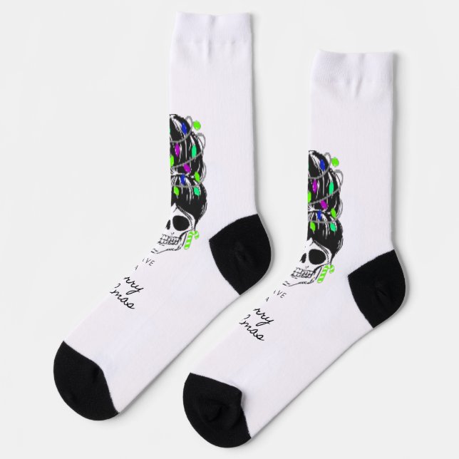 Skull Messy Bun – Merry Gothmas  Socks (Left)
