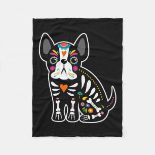 Skull Mexican French Bulldog Halloween Day Of The Fleece Blanket