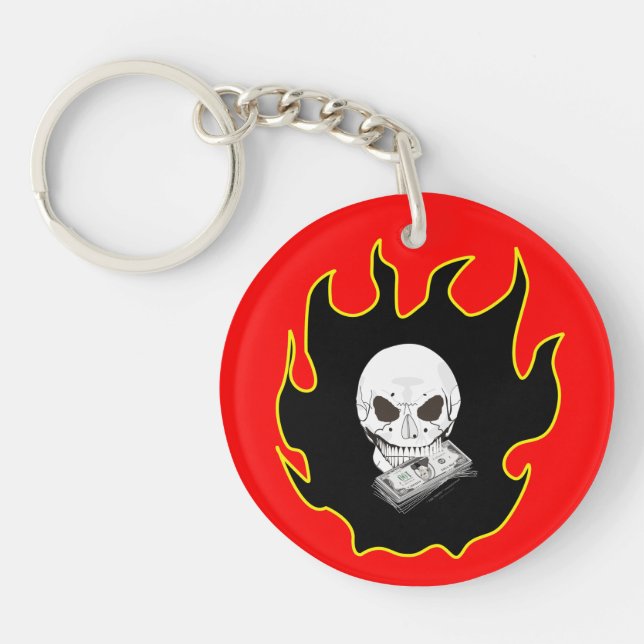 Skull Money Flame Death Red Black Fire Biker  Keyc Key Ring (Front)