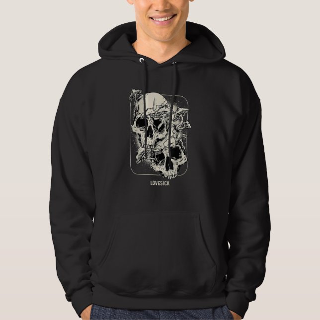 Skull Morel Mushrooms Mycologist Goth Lovesick Ske Hoodie (Front)