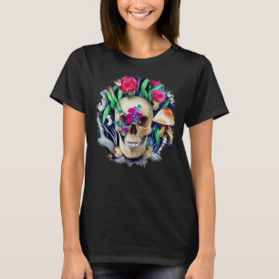 Skull Mushrooms Collector Graphic Mushroom Picker T-Shirt
