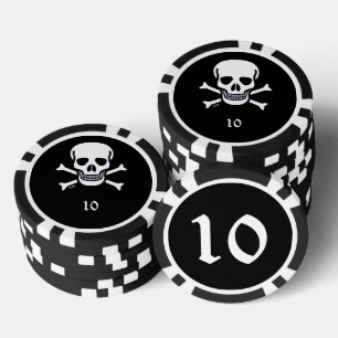 Skull n Bones black 10 striped poker chip