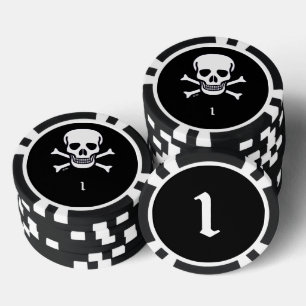 Skull n Bones black 1 striped poker chip