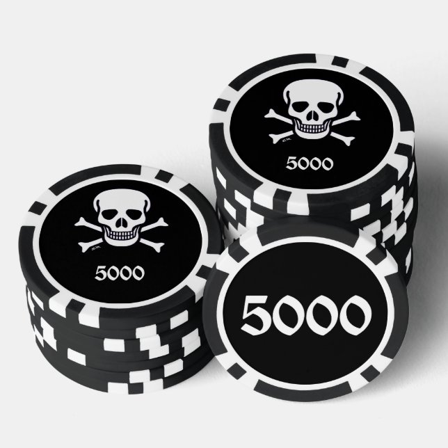 Skull n Bones black 5000 striped poker chip (Stack)