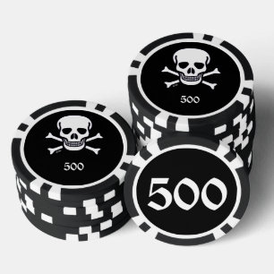 Skull n Bones black 500 striped poker chip