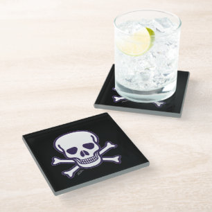 Skull n Bones black glass coaster