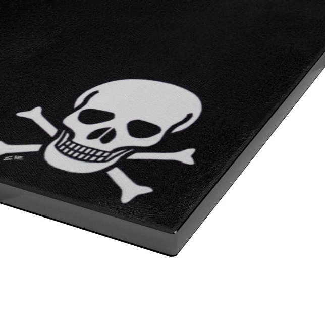 Skull n Bones black glass cutting board (Corner)