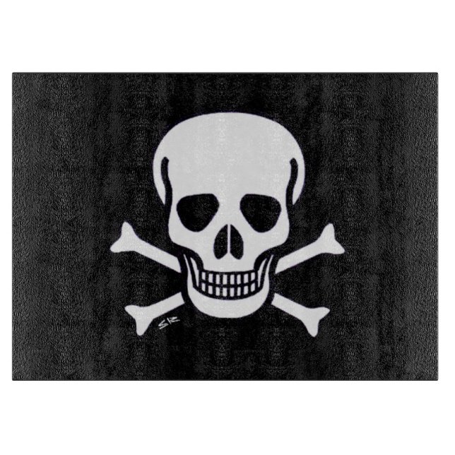 Skull n Bones black glass cutting board (Front)