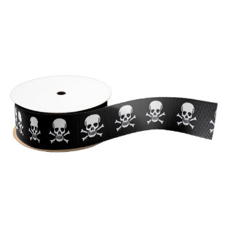 Skull n Bones black ribbon spool Grosgrain Ribbon